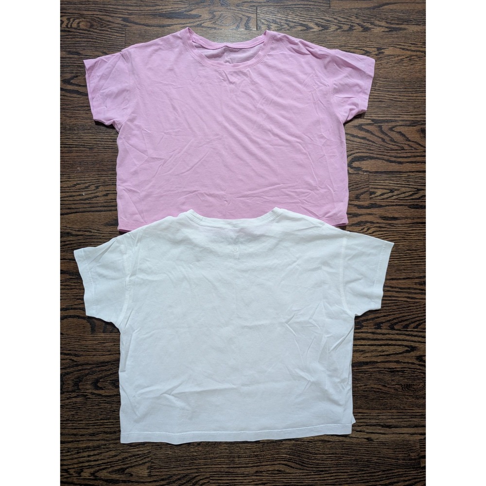 2 Lululemon Cates Tee Boxy Cropped Short Sleeve Pima Cotton T Shirt Size S/M